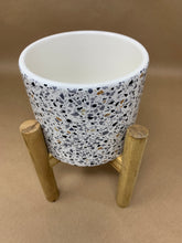 Load image into Gallery viewer, Speckled Ceramic Pot with Wooden Stand - Small